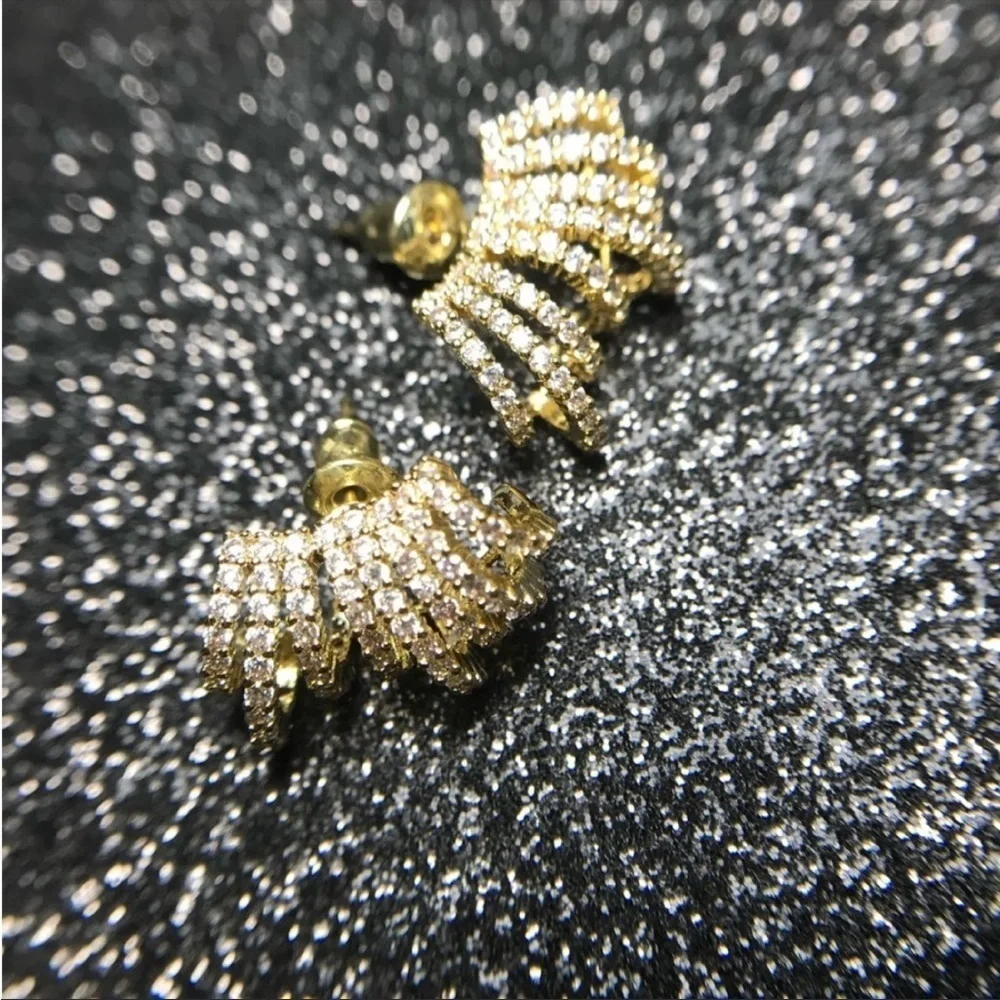 Micro Pave Simulated Diamond Stud Earrings Gold Plated 0.50 ctw New